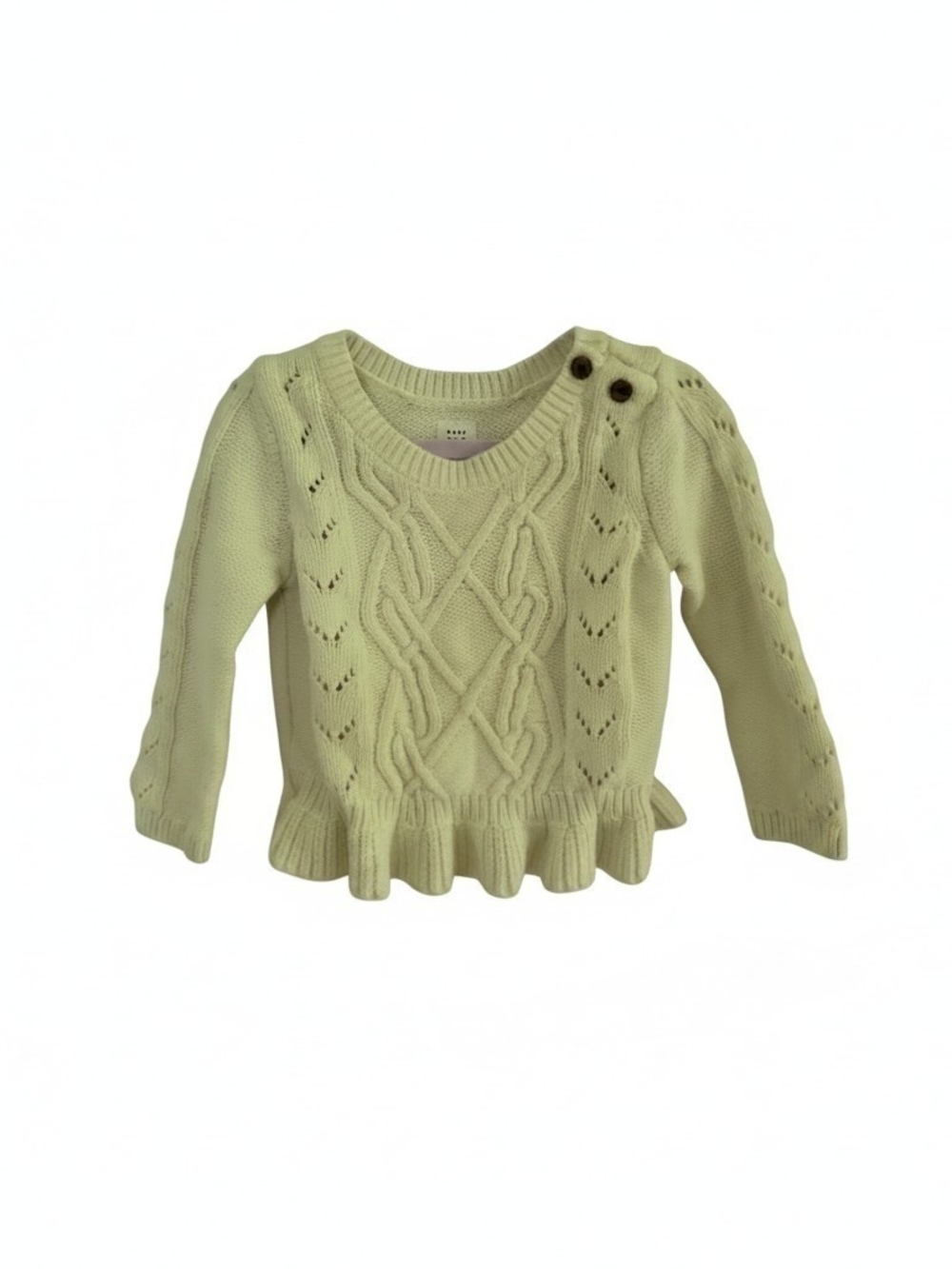 GAP Girls White Cream Cable Knit Ruffle Hem Sweater